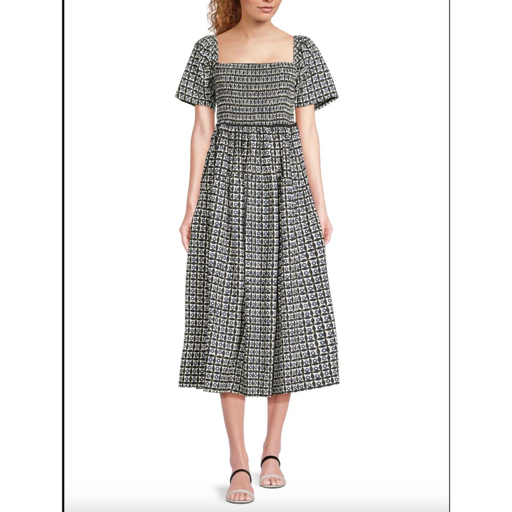 Ciao Lucia Hello Sunshine Cassani Geometric Print Smocked Midi Dress‎ L Boho